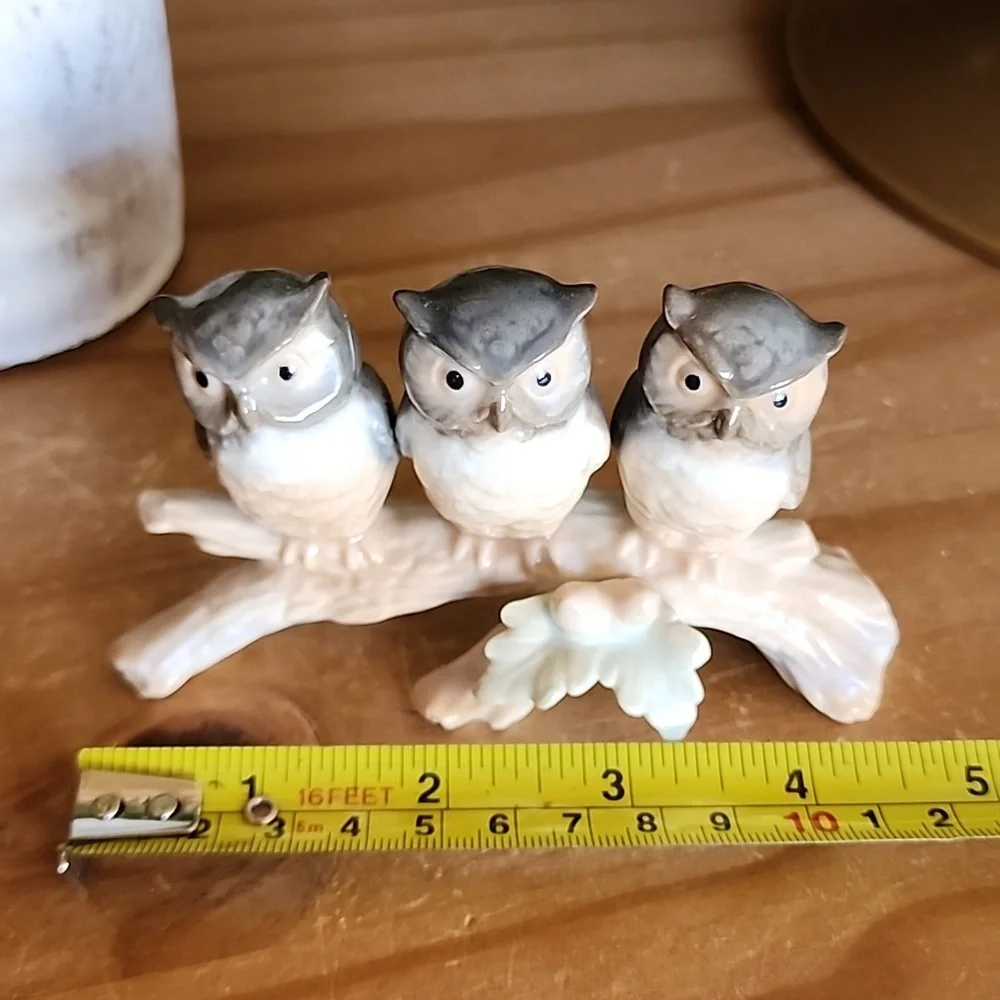 Vintage  Otagiri Three Wise Owls On Branch Figure - Picture 10 of 11